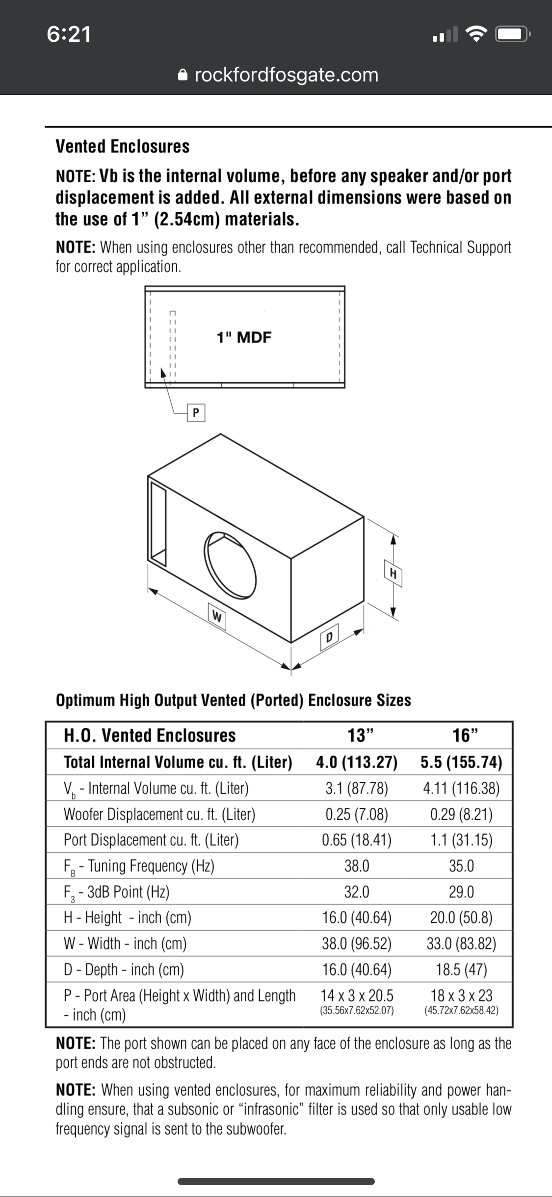 Manufacturer Specs = High Port Velocity Subwoofers / Enclosures Steve Meade Designs